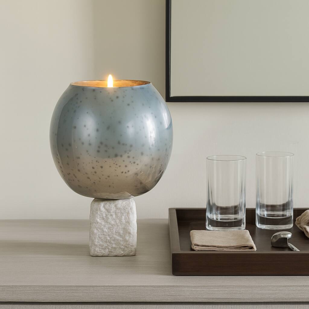 Glass Round Bowl Pillar Holder Marble Base