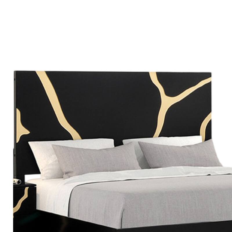 Goldie Queen Size Bed, Gold and Black Contemporary Bed, Solid Wood