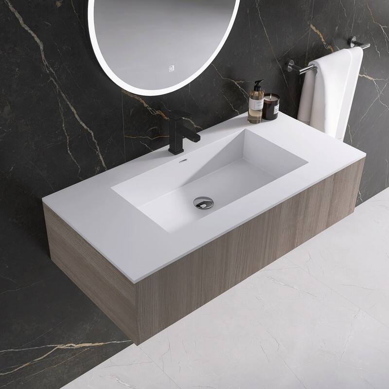 MEDUNJESS 39" Bathroom Sink Solid Surface Bathroom Vessel Sink - 39''