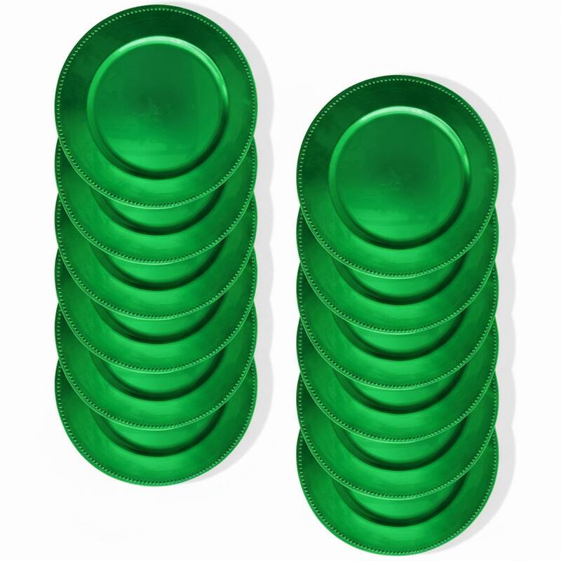 Emerald Green 13" D Beaded Set of 12 Charger Plate - 13" Dia x 0.5" H