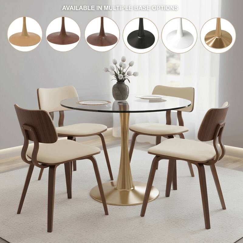 Bristol Round Dining Table with Glass Top and Steel Pedestal Base for Kitchen and Dining Room