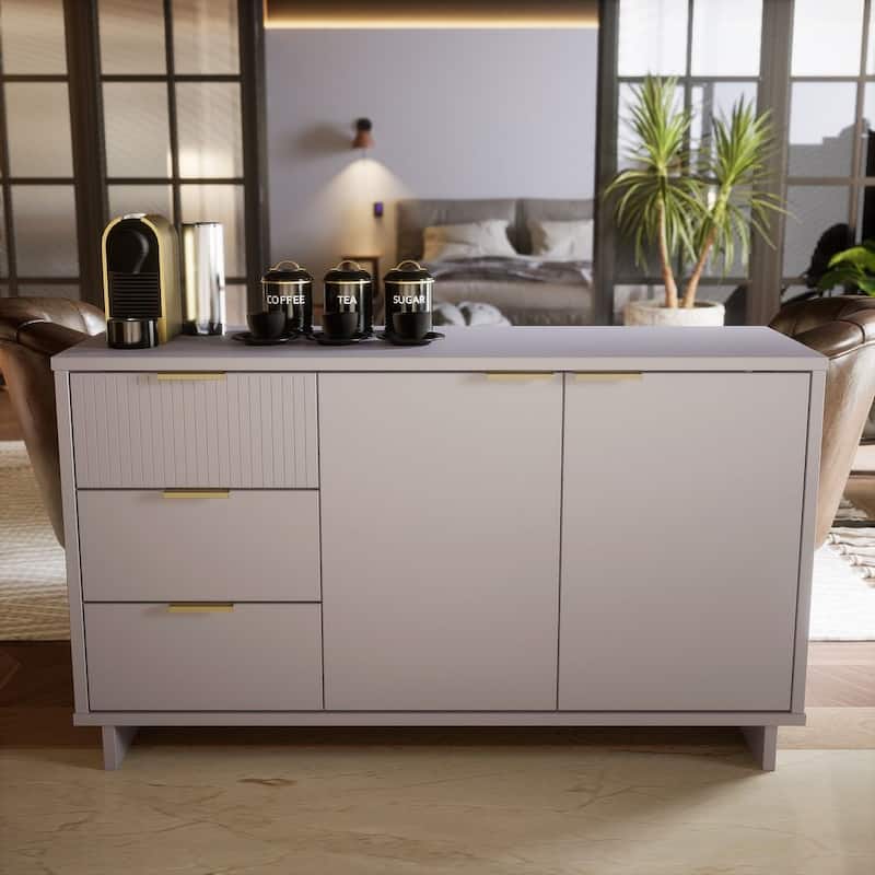Manhattan Comfort Granville 55.07" 3 Drawer Modern Sideboard - Light Grey