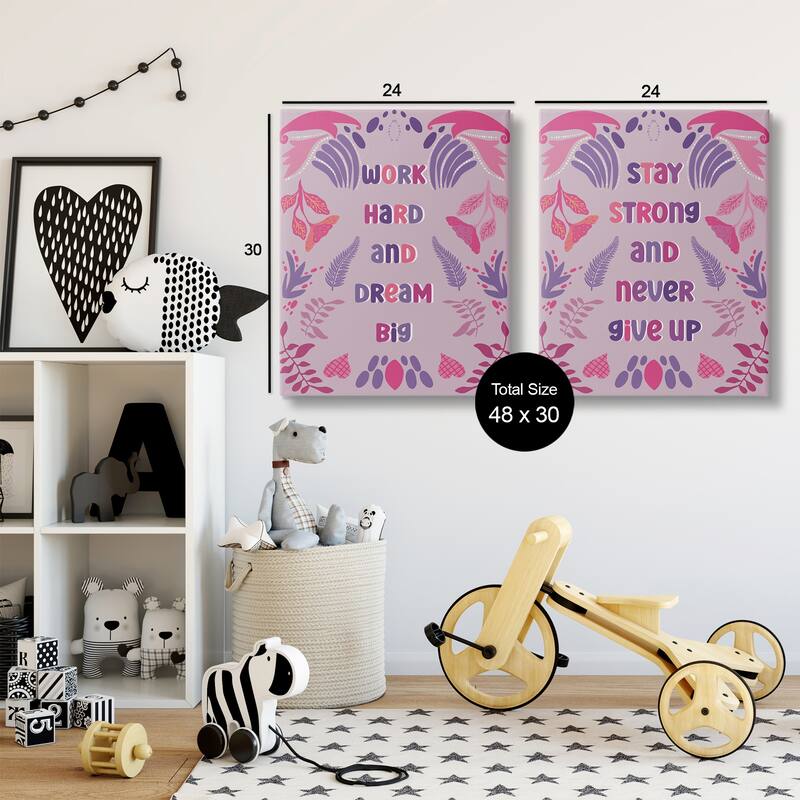 Stupell Purple Motivational Work Hard Canvas Wall Art Design By Julia Fox (Set of 2)