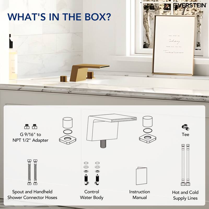 Modern Wide Waterfall Bathtub Faucet, Deck Mount 2-Handle Roman Tub Faucet