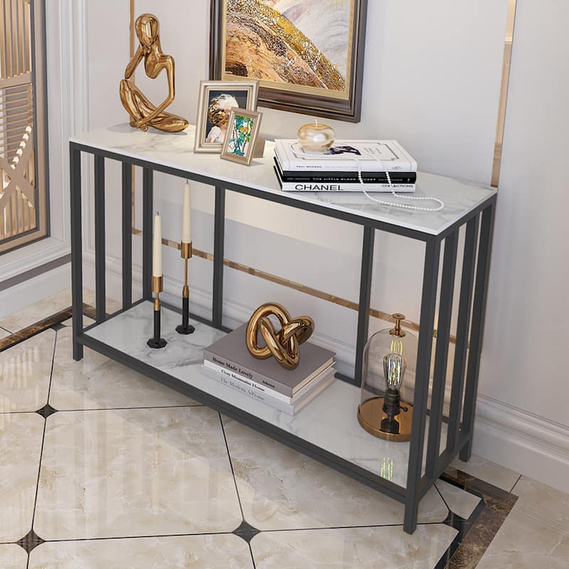 Heavy Duty Modern Narrow Industrial Console Table - 47.2" x 11.8" x 30.7" - Black/White/Grey