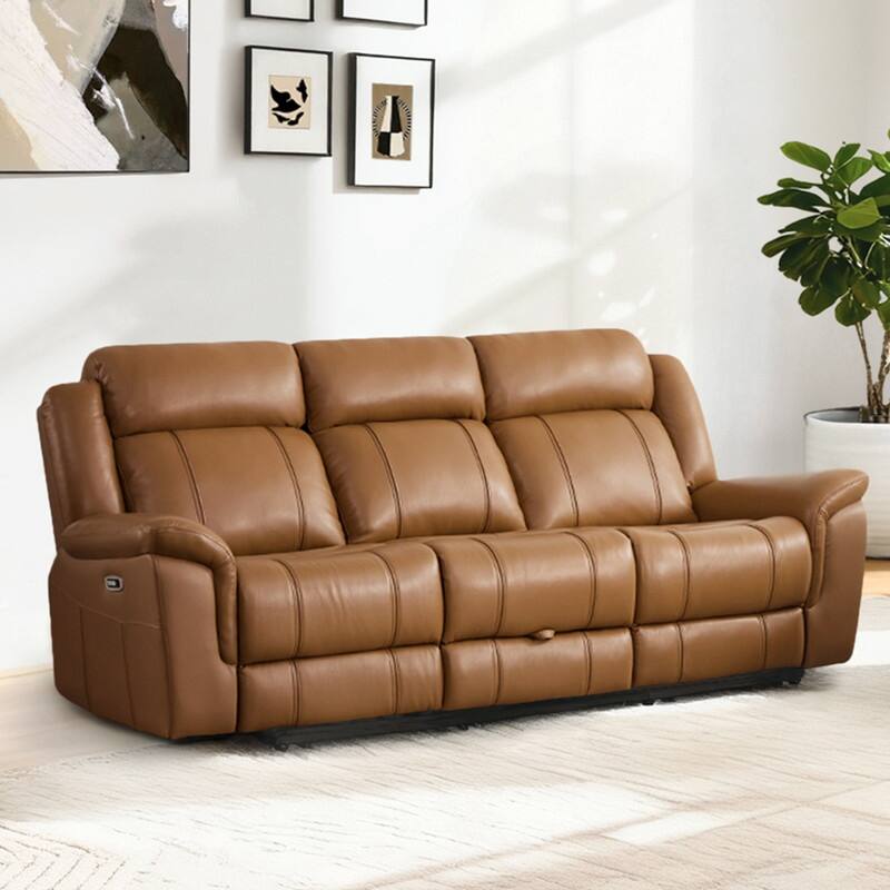 Spruce & Spring Genuine Leather Power Reclining Sofa with Optional Console & Flip-Down Table