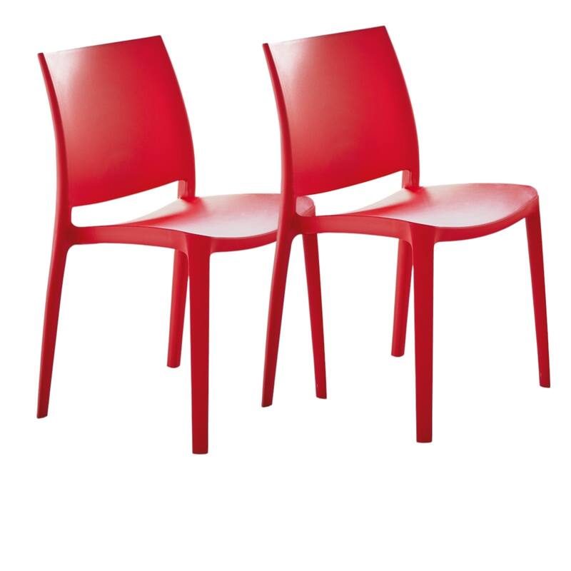 Set of Four Red Heavy Duty Plastic Outdoor Stacking Dining Chairs