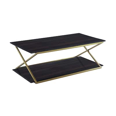 HomeRoots 51" Dark Brown And Gold Metal Coffee Table With Shelf - 51