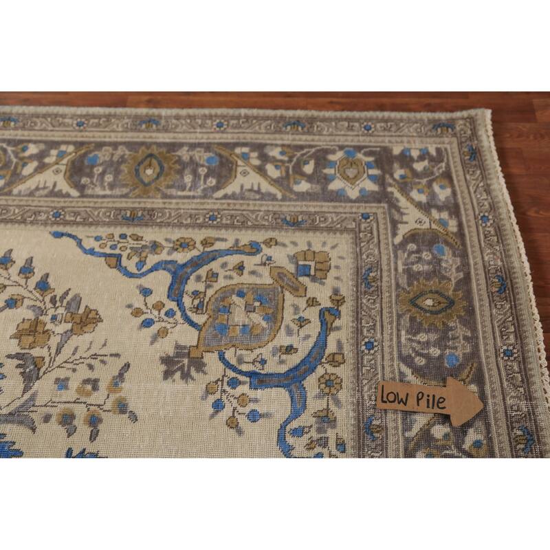 Tabriz Persian Rug Hand-Knotted Traditional Beige Wool Carpet - 6'5"x 9'4"
