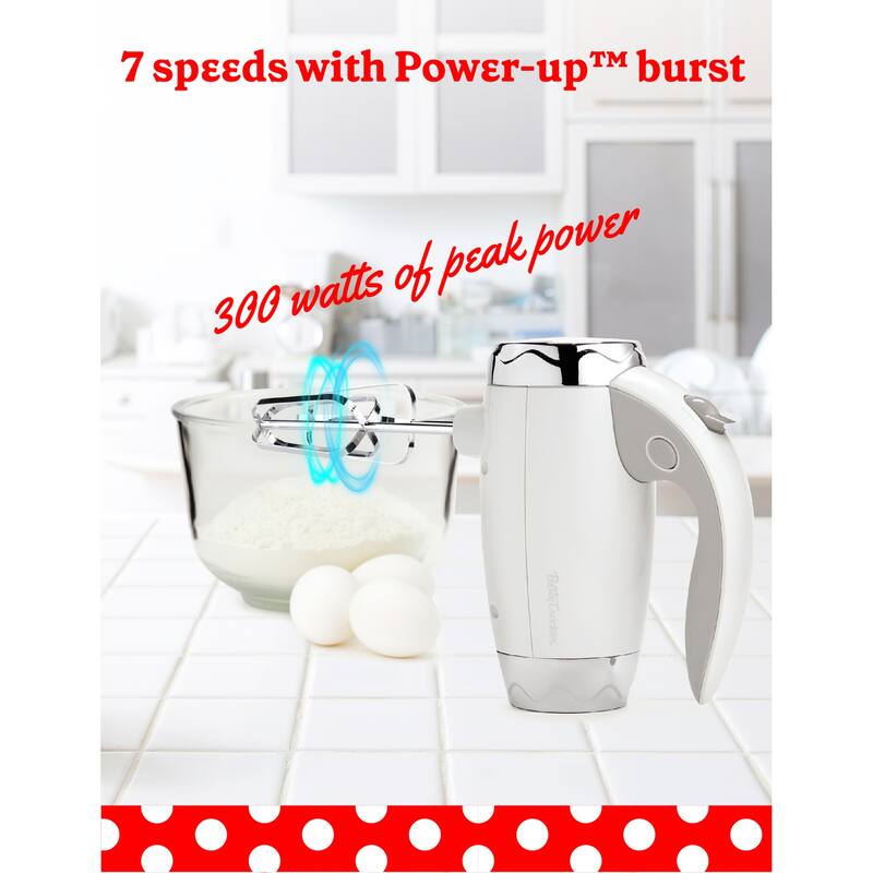BETTY CROCKER Hand Mixer with Stand, White