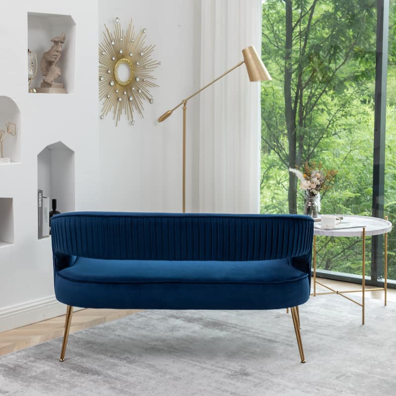 SEYNAR Modern 51'' Velvet Tufted Loveseat Open Back with Golden Metal Legs