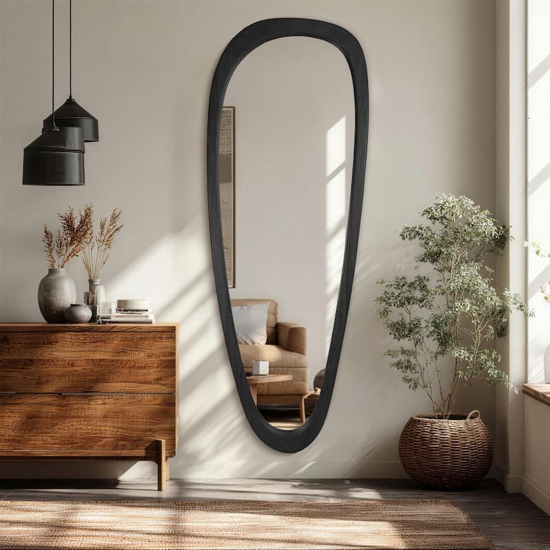 Irregular Mirror Asymmetrical Wood Wall Mirror - 22X60 - Black