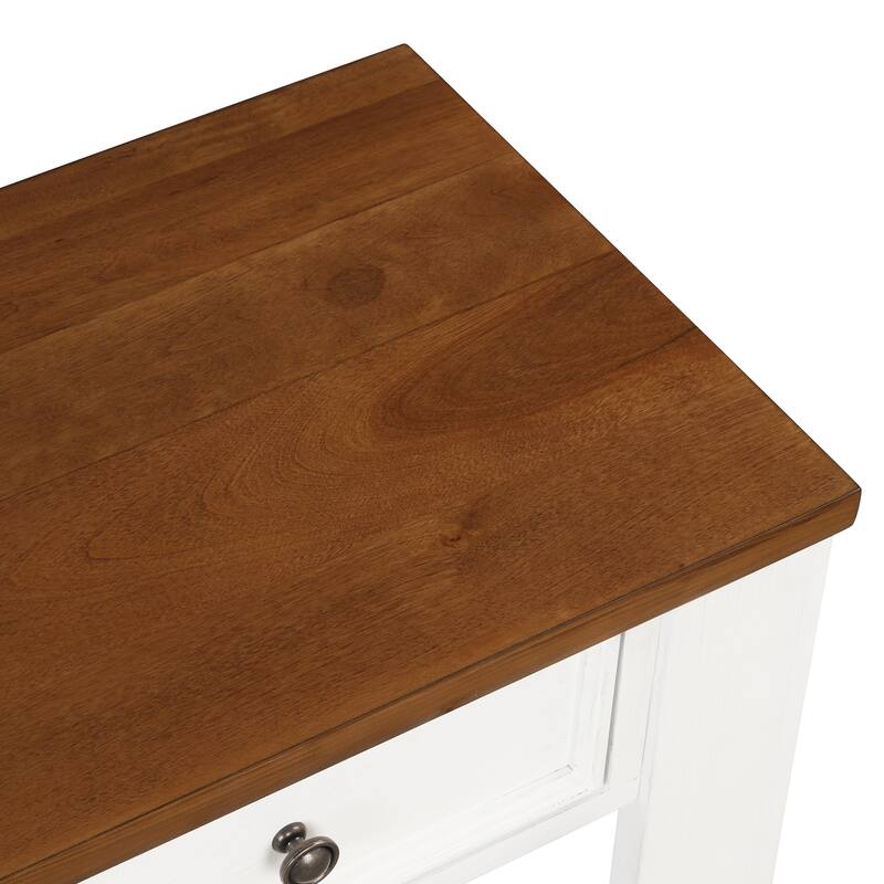 Pine Wood Console Table with 4 Drawers and Bottom Shelf for Entryway Hallway