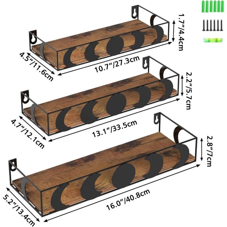 3 Pack Small Floating Book Plant Shelves - 2.75"D x 15.98"W x 5.27"H