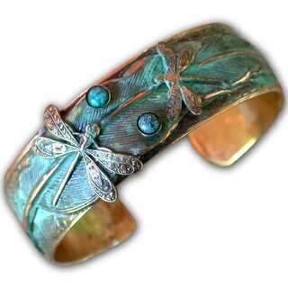 Patina Dragonfly Cuff Bracelet Genuine Amethyst and Garnet 