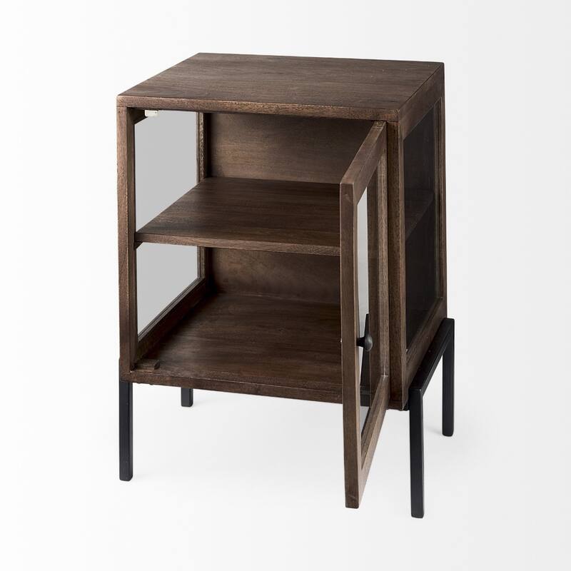 24 Inch Brown Square Wood End Table with Metal Base - 22” x 22” x 24”