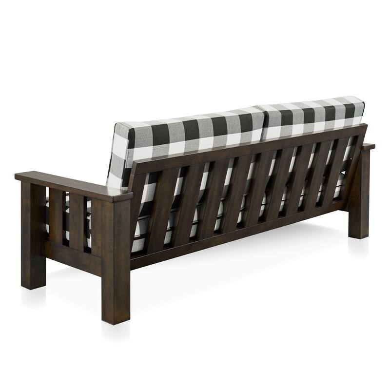 Furniture of America Milou Rustic Wood Plaid Patterned Fabric Sofa