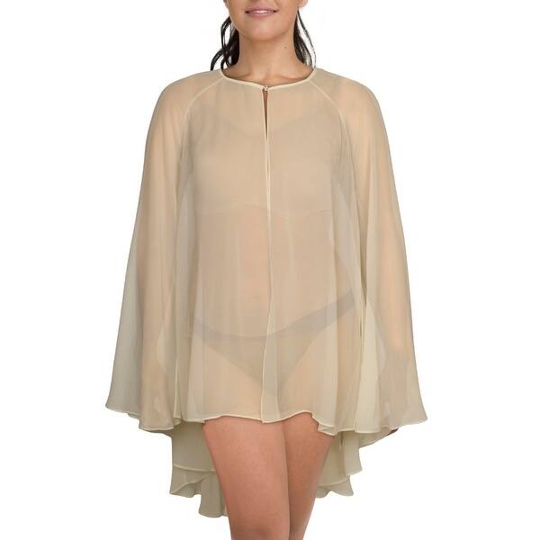slide 1 of 1, Lauren Ralph Lauren Womens Georgette Sheer Cape Dress Swim Cover-Up - Ivory - XL