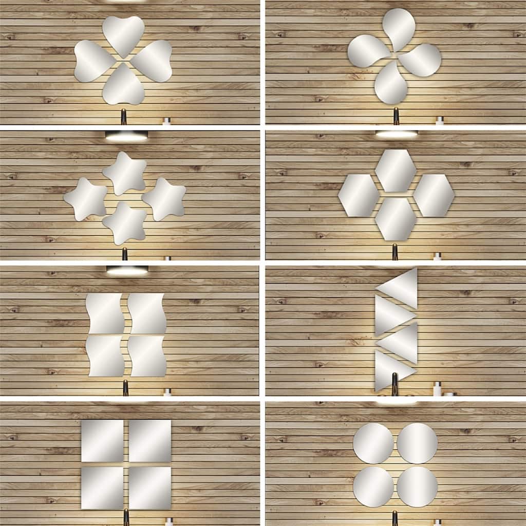 Small Decorative Wall Self Adhesive Shaped Mirrors - Set of 4