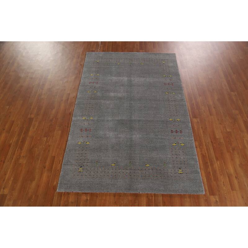 Hand Knotted Oriental 100% Wool Carpet Tribal Tribal Greys & Charcoal Gabbeh Area Rug - 7' 10'' X 5' 1''