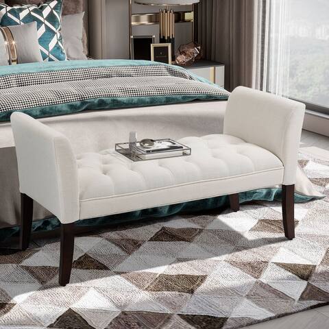 HOMCOM End of Bed Bench with Button Tufted Design, Upholstered Bench,Beige