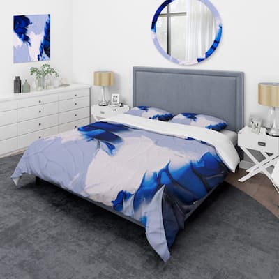 Designart 'Abstract Blue Grey and White Waves' Modern Duvet Cover Set