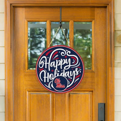 Ole Miss 18" x 18" Happy Holidays Door Décor Wall Sign - 18" x 18"