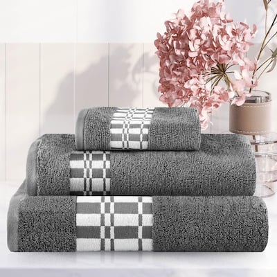Superior Larissa Cotton Embroidered Geometric Border 3-Piece Towel Set