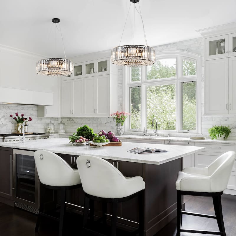 19.69 in. 6-Light Farmhouse Semi Flush Mount Chandelier, Crystal Chandelier, Drum Chandelier for Dining Room Living Room Kitchen
