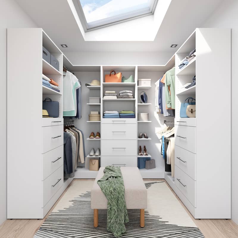 Bestar Florence 95W x 61D U Shaped Walk-In Closet System, Slab - White