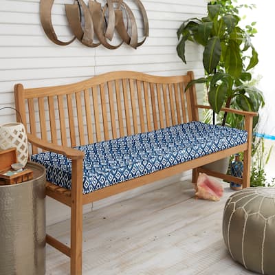 Graphic Indigo and Navy Indoor/ Outdoor Corded Bench Cushion