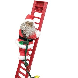 African American Animated and Musical Ladder Climbing Santa Christmas Decoration - 40"