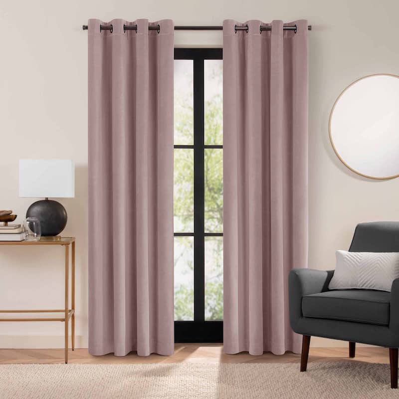 Eclipse Luxury Cotton Velvet 100% Blackout Grommet Curtain Window Panel - Pink - 96x50