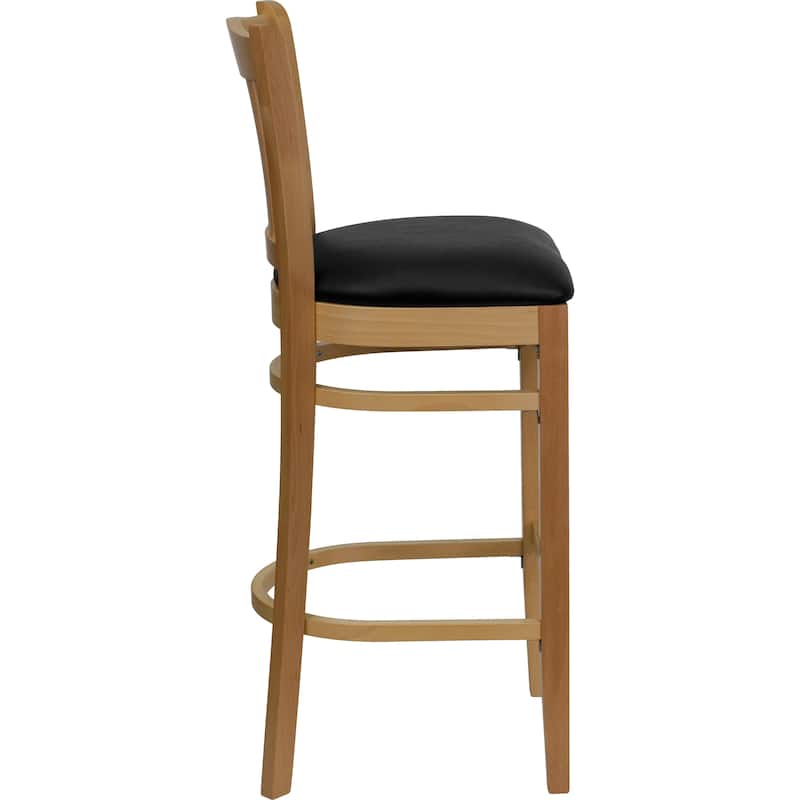 Vertical Slat Back Wooden Restaurant Barstool - Hospitality Seating - 17.5"W x 19"D x 43.75"H - 17.5"W x 19"D x 43.75"H