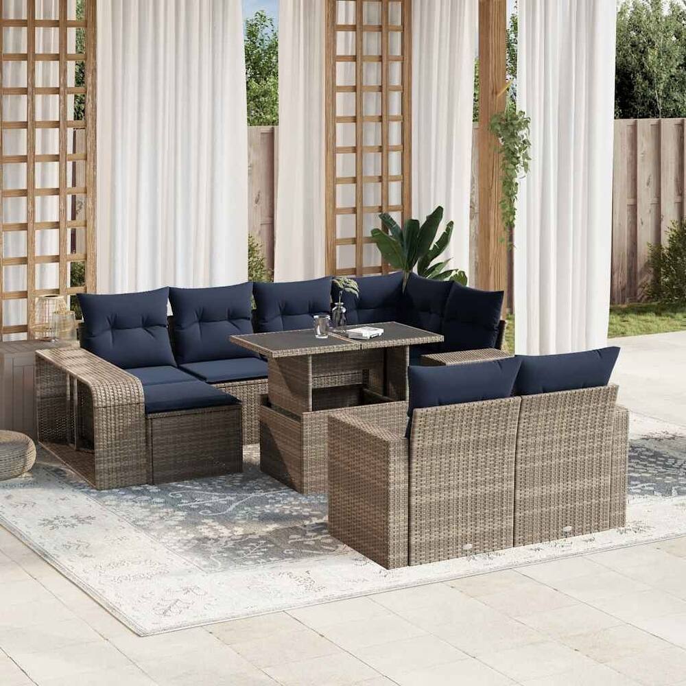 vidaXL Patio Sofa Set with Cushions Table and Couches 11 Piece Poly Rattan