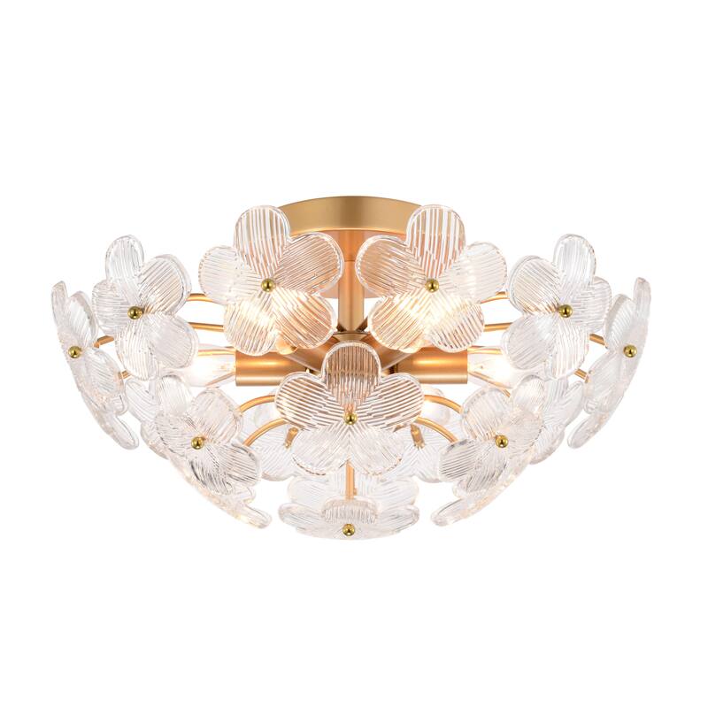 Rosa Modern 6-Light 17.7" Glam Clear Glass Flower Crystal Flush Mount