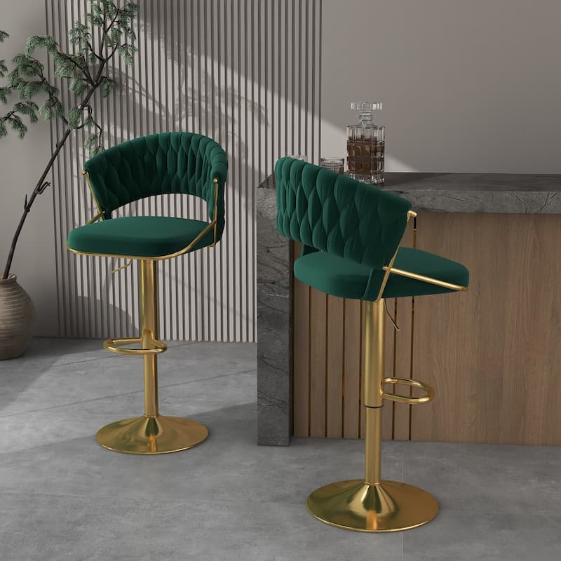 Modern Velvet Counter Bar Stools with Backs(Set of 2)