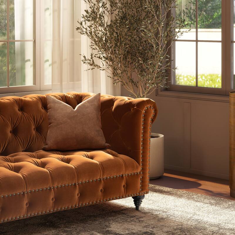 Alto 88" Mid-Century Tufted Rolled Arm Velvet Chesterfield Sofa
