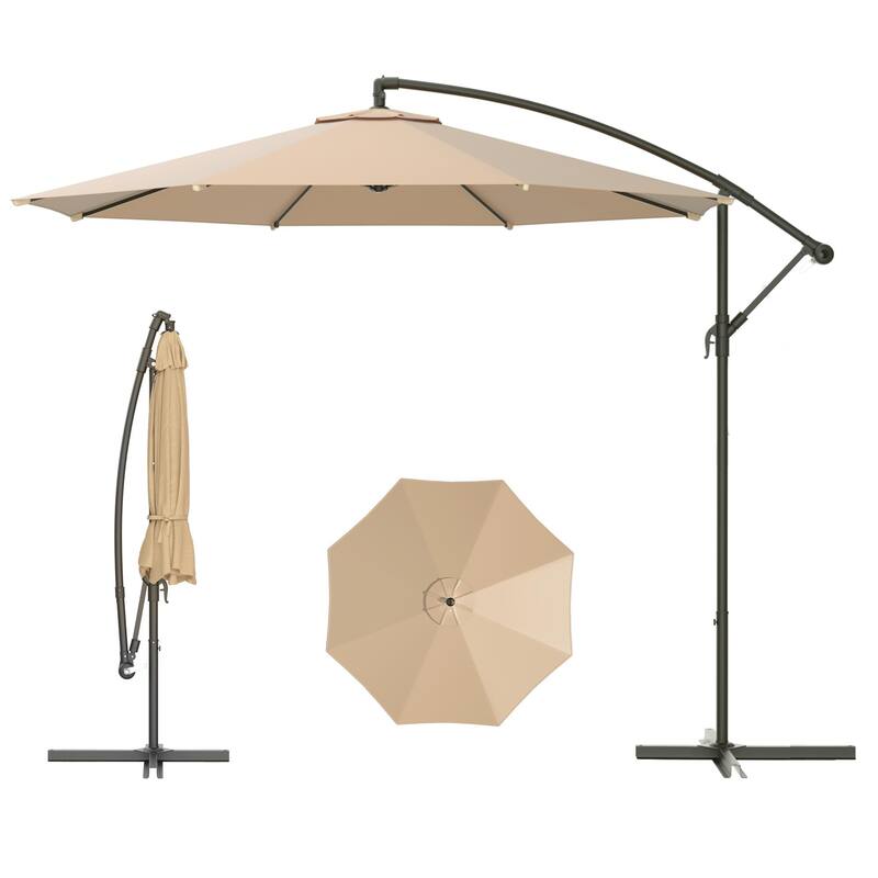 EROMMY 10ft Offset Hanging Umbrella - Easy Tilt, 99.9% UV Protection, Heavy-Duty Iron Frame