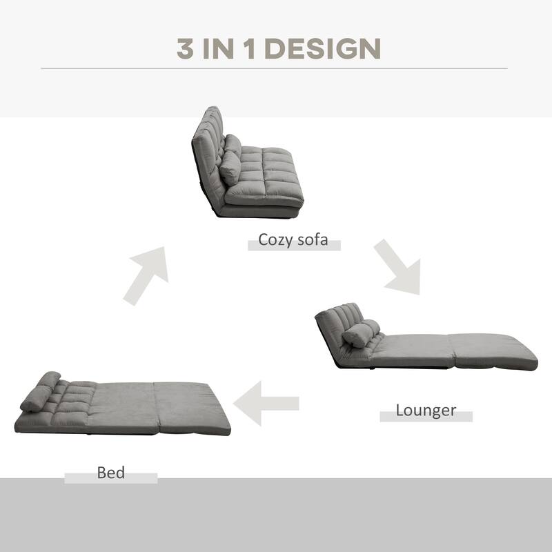 Dark Gray Modern 51.3" Folding Upholstered Loveseat Chaise Lounges Chair with 2 Pillows and Adjustable Backrest