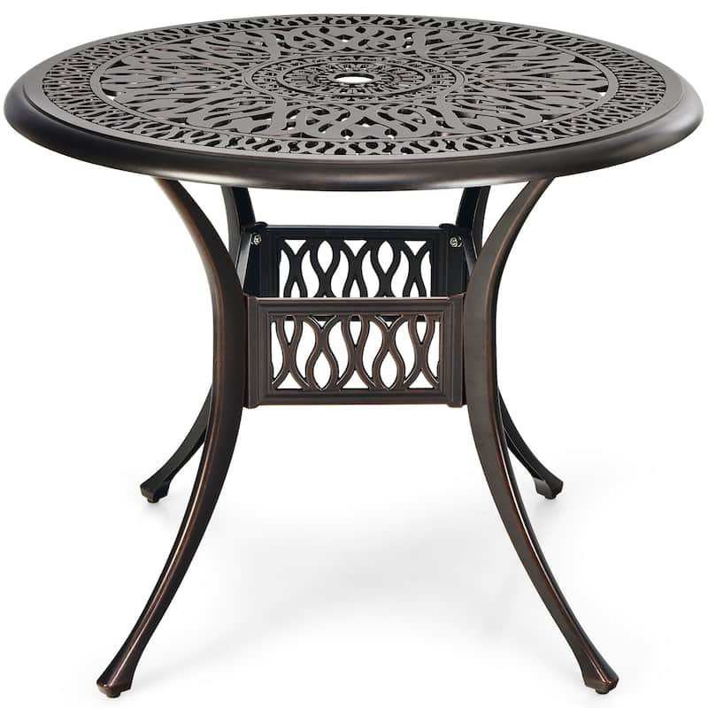 Costway 36'' Patio Round Dining Bistro Table Cast W/2'' Umbrella Hole - See Details