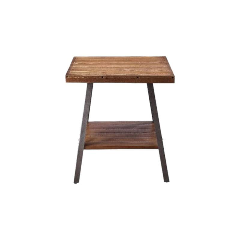 23" Black and Weathered Oak Wood End Table with Shelf Rectangular Side Table for Living Room - 24''L x 22''W x 23''H