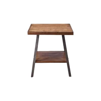 23" Black and Weathered Oak Wood End Table with Shelf Rectangular Side Table for Living Room - 24''L x 22''W x 23''H