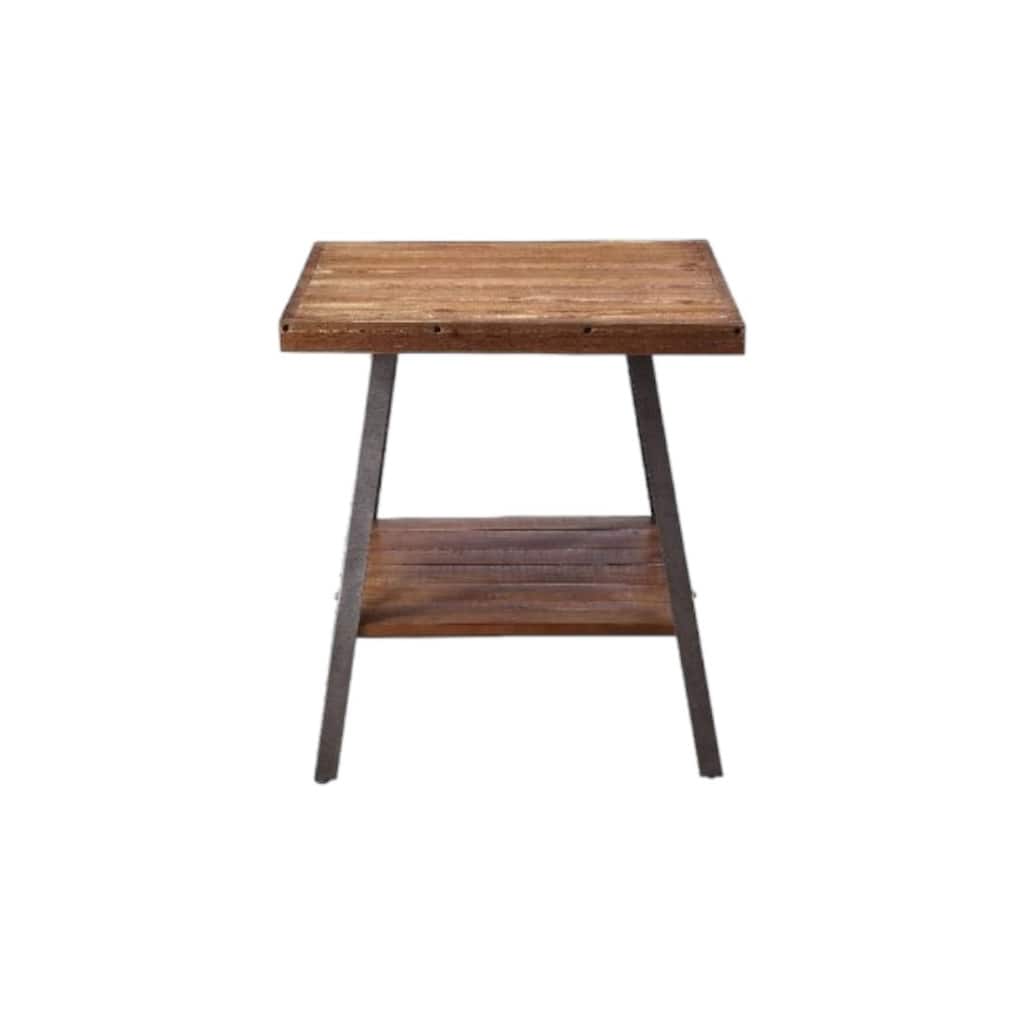 23" Black and Weathered Oak Wood End Table with Shelf Rectangular Side Table for Living Room - 24''L x 22''W x 23''H