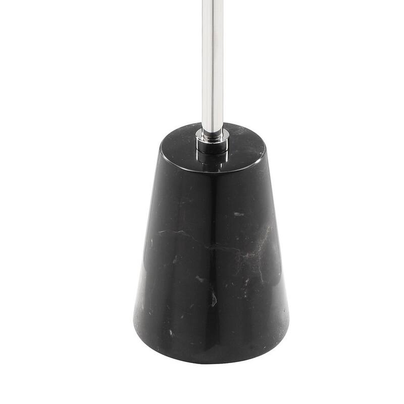 Sen 21 Inch Drink Side End Table, Chrome Round Top, Black Marble Cone Base