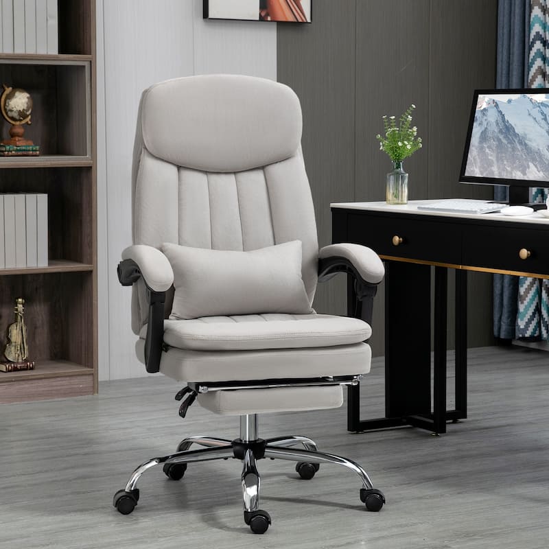 Light Grey Microfibre 360° Swivel Office Recliner with Vibration Massage, Lumbar Heating, Lumbar Pillow, Footrest