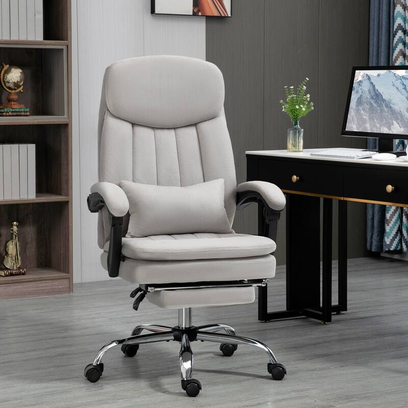 Light Grey Adjustable Seat Height Massage Office Chair with Lumbar Heat and Swivel Wheels - 26" W x 26.5" D x 43.25" -46.5" H
