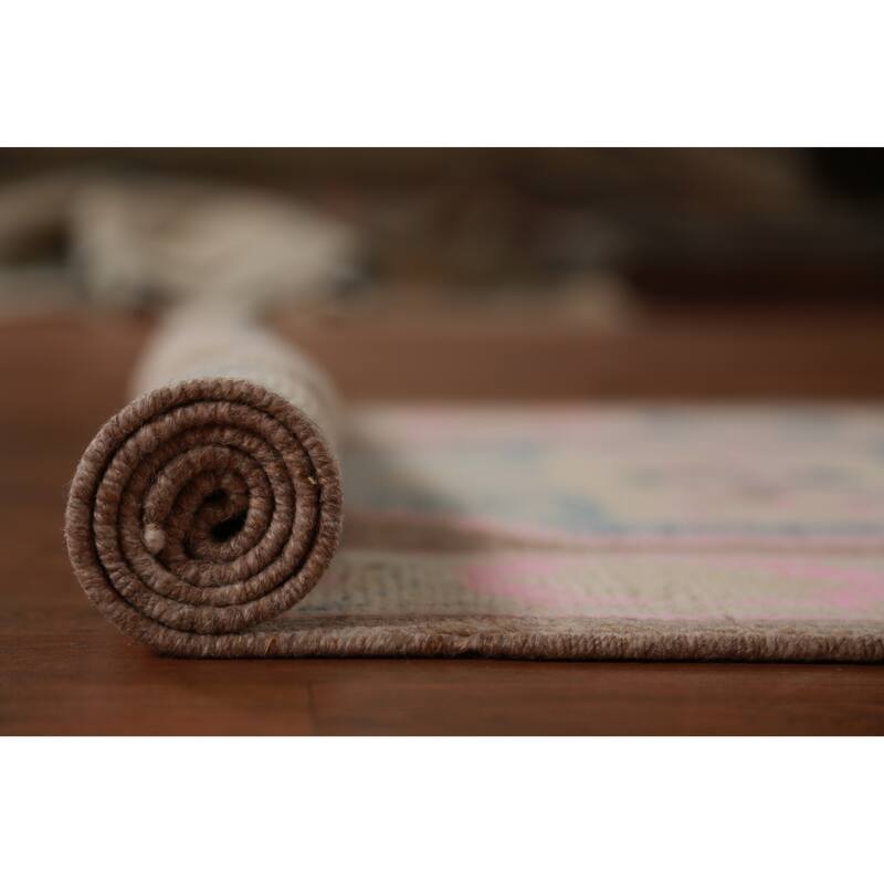 Hand Knotted Oriental 100% Wool Carpet Transitional Geometric Brown Oushak Runner Rug - 16' 1'' X 3' 5''