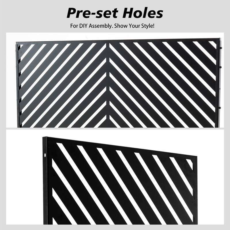 Outdoor 75'' x 47'' Metal Privacy Screen Fence Panel Line Pattern