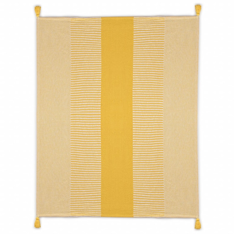 50" X 60" Yellow Woven Cotton Striped Throw Blanket with Tassels - Throw